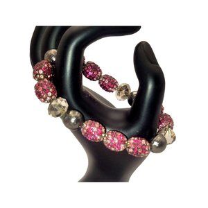 Pink Rhinestone Glass and Metal Chunky Stretch Bracelet